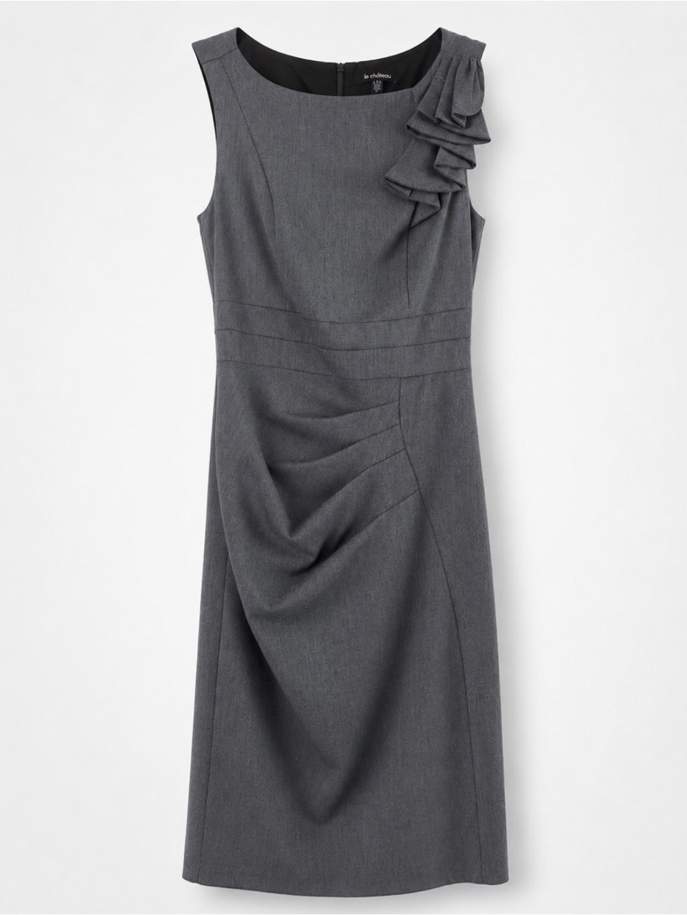 Sleeveless Gray Ruched Sheath Dress Le Chateau
